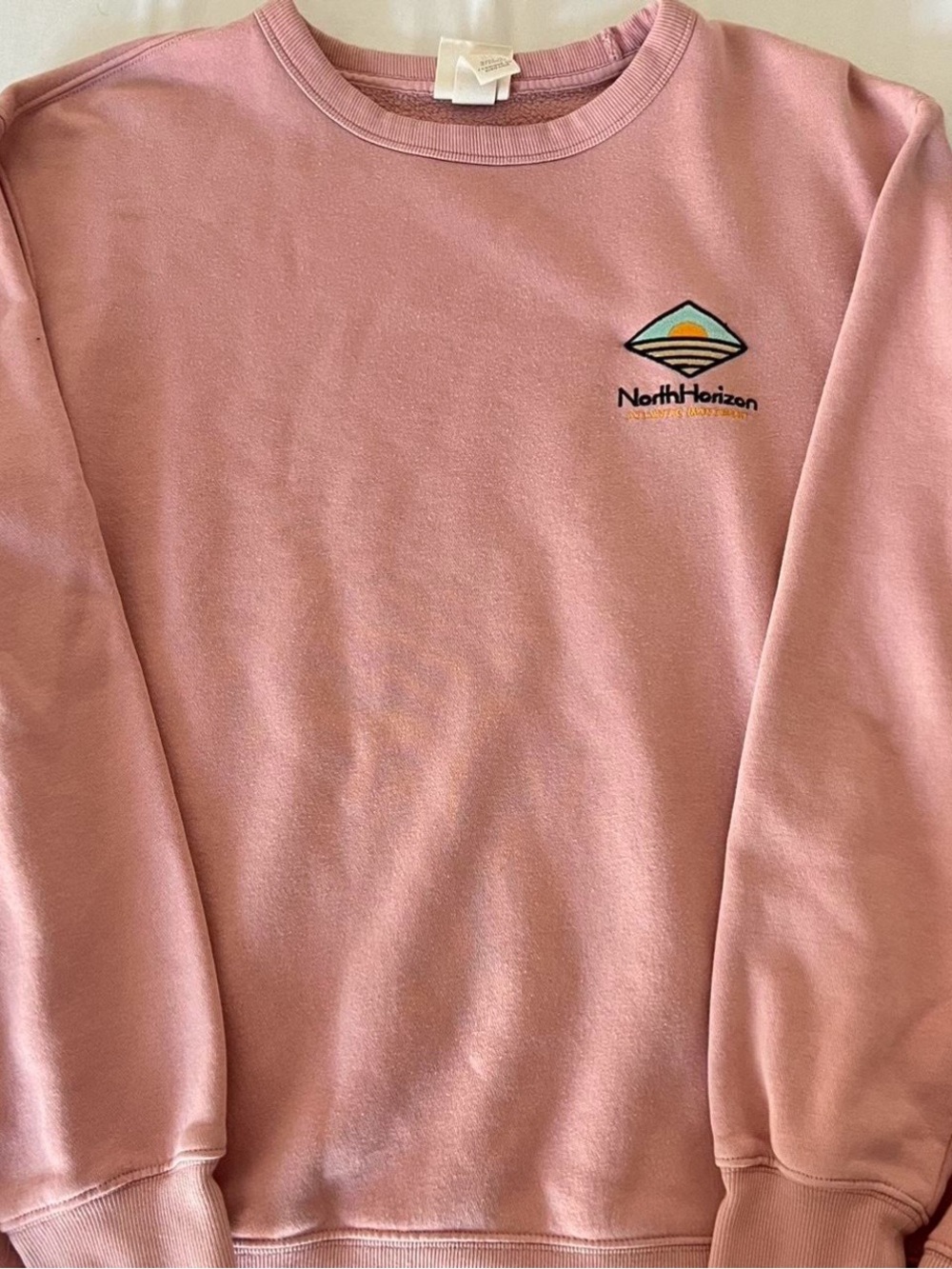 H&M Pink Crewneck Sweater with Small North Horizon Logo